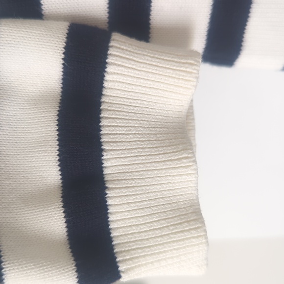 Talbots Midnight Navy and cream striped v neck sweater with pink trim. Size M - Picture 4 of 5